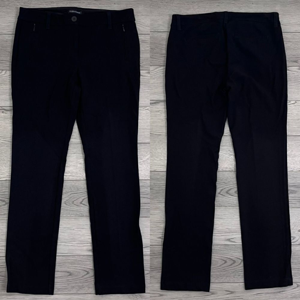 Eileen Fisher Women Size 6 Black Viscose Knit Straight Leg Trouser Pants Office